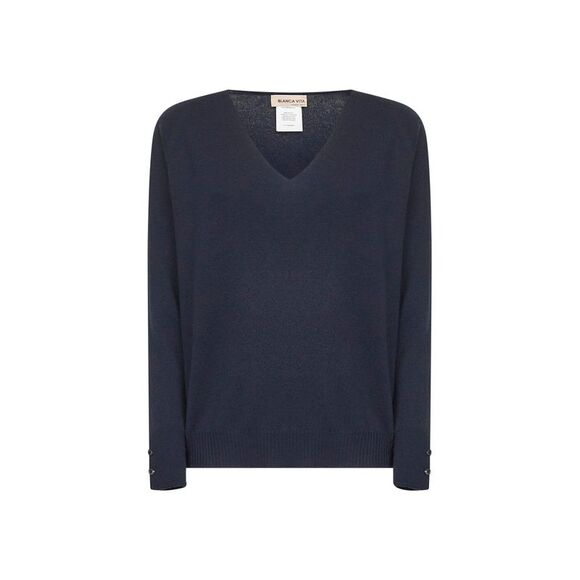 Blanca Vita Women Blue Knit V-Neck Sweater
